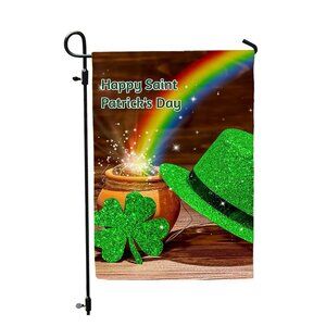 St Patrick's Day Garden Flag Pot of Gold Rainbow Shamrock 12 x 18 Double Sided